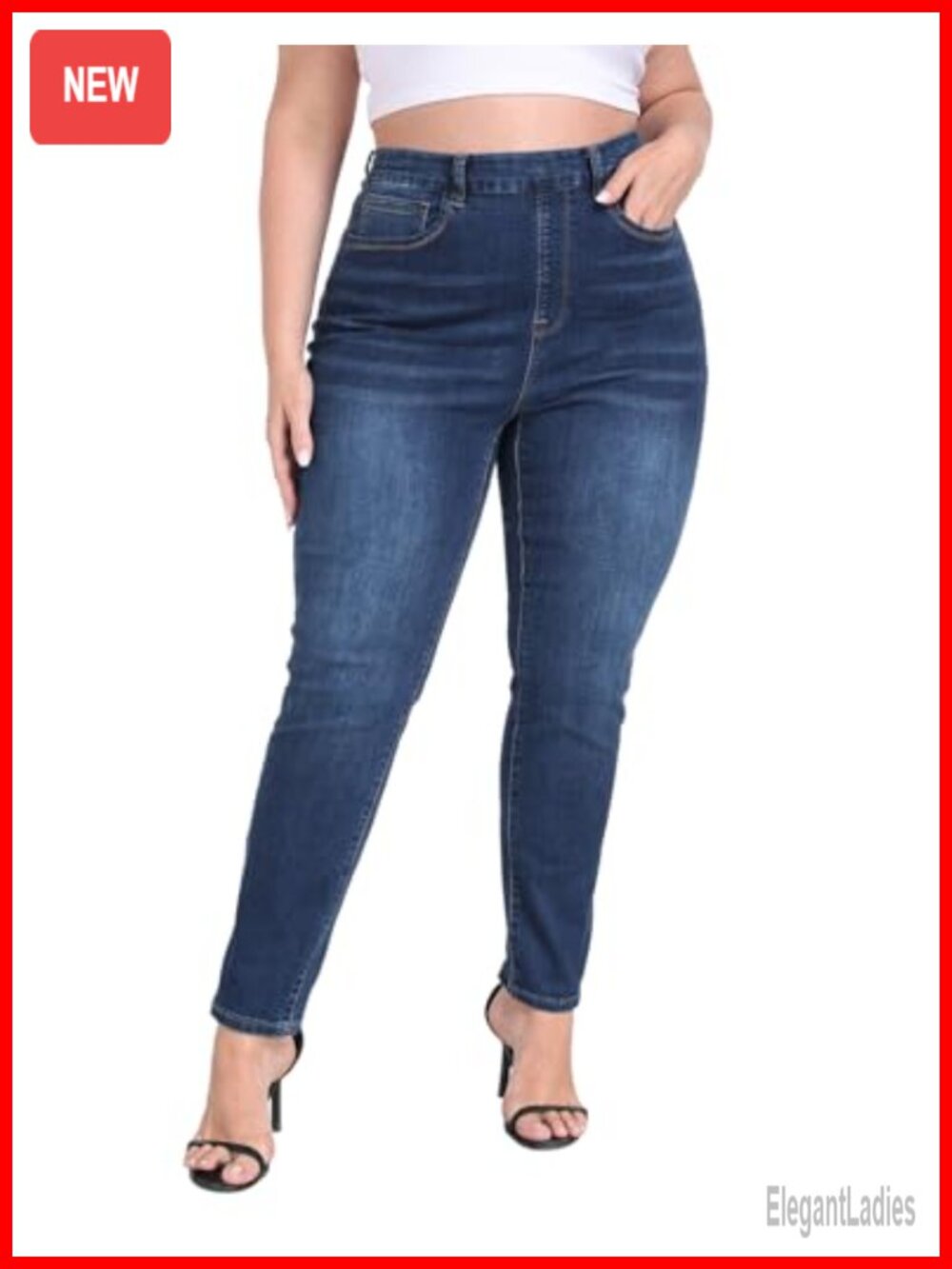 Plus Size Pull On Skinny Jeggings Jeans with Pockets High Rise 1X-4X